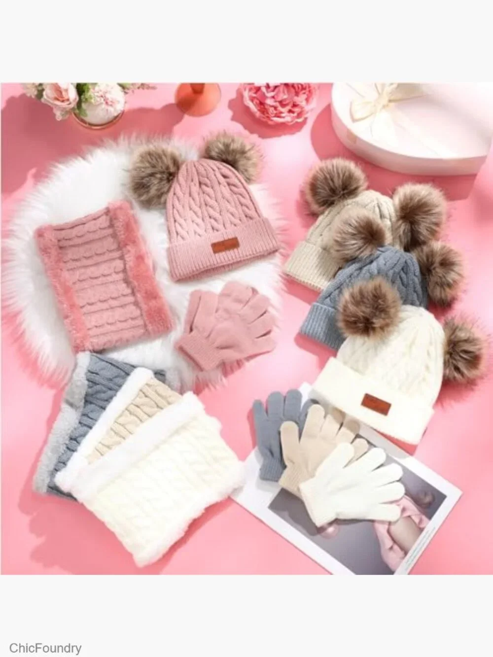 4 Winter Hat Gloves Scarf Sets for Kids Ages 3-10 Knit Beanie Set